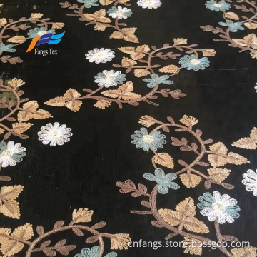 African Tokay Flower Embroidery Women Dress Black Fabric